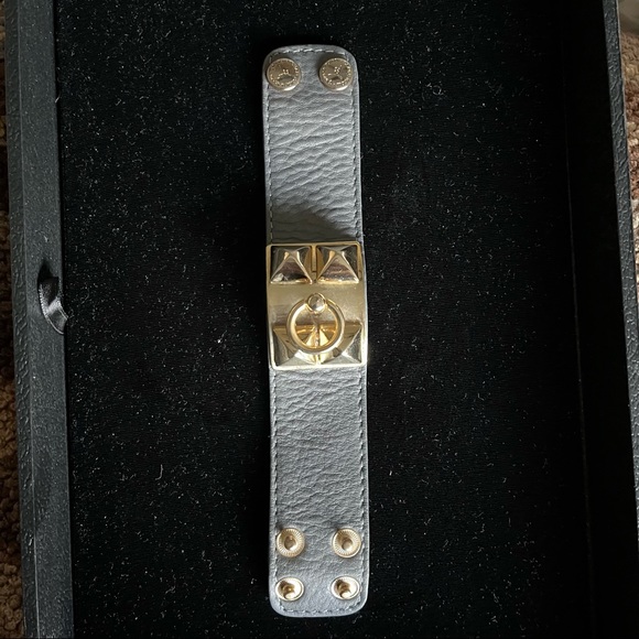 Gray Leather Collier De Chen Style Bracelet w/ Gold Hardware - Picture 5 of 5